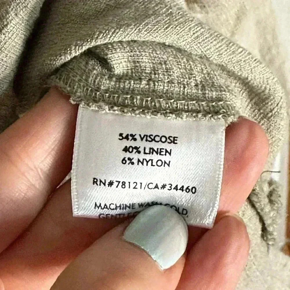 Eileen Fisher Tan Linen Blend Long Sleeve Button Up Blouse Womens Lagenlook PS - Picture 6 of 6